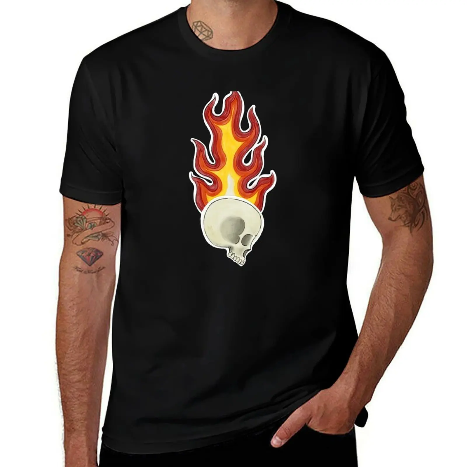 

Human Skull on Fire T-Shirt graphic t shirts for man cotton t shirt man T-Shirt