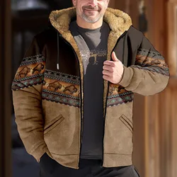 Sweats à capuche zippés pour hommes avec motif de bison imprimé, sweat-shirt à manches longues, veste à capuche décontractée, manteaux d'extérieur, vêtements d'hiver