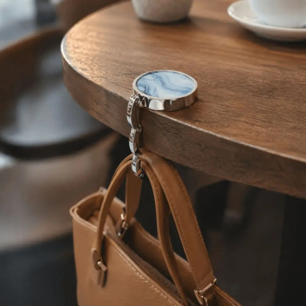 Delicate Gift Portable Purse Hook Folding Alloy Table Handbag Holder Marble Pattern Non Slip Bag Hanger Travel Use