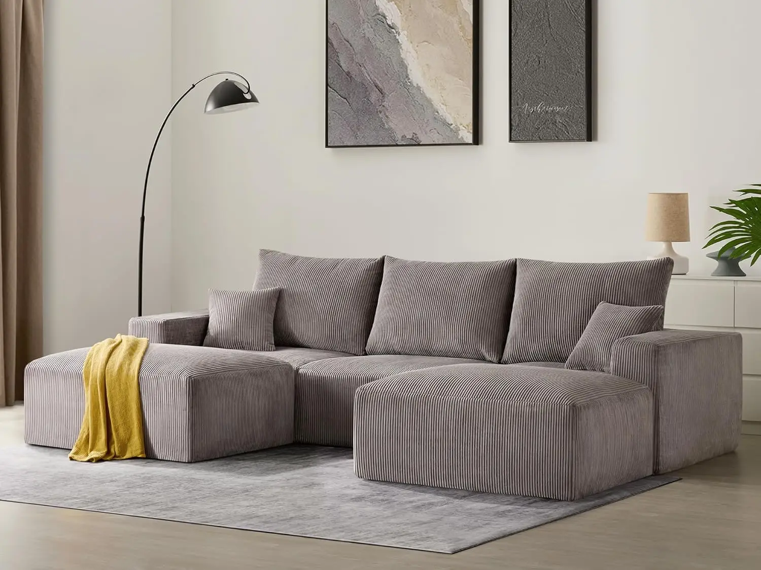 

Sofá modular sin hueso de nube para sala de estar, 113 pulgadas, color gris, 3 plazas, moderno en forma de U, sin montaje, sofá