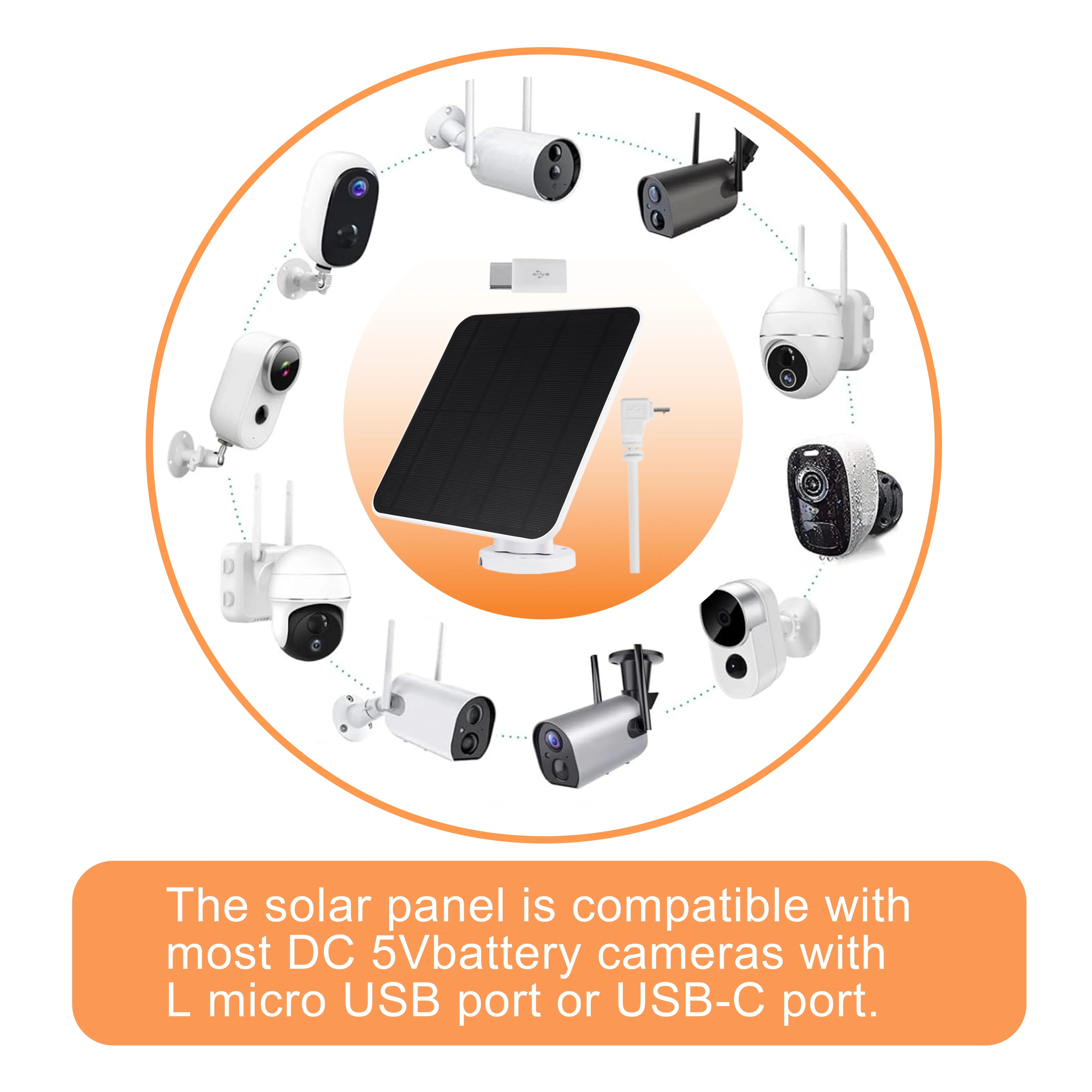 Solar Panel Charger for Security Cameras- High Efficiency 5V Output Power for Arlo, Ring, Reolink, EufyCam with USB-C/Micro USB