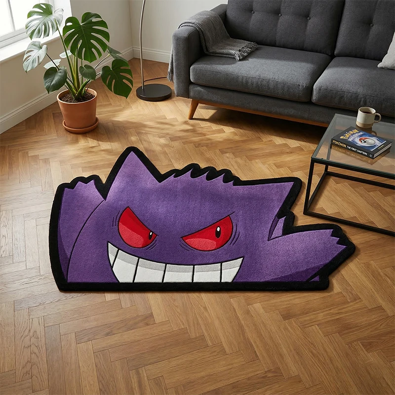 Pokemon Gengar Rug Cute Purple Ghost Cartoon Floor Mat Irregular Shaped Carpet for Bedroom Gaming Room Anti-Slip Home Decor view 2