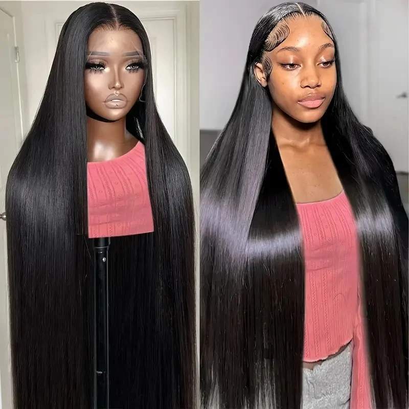 

250% Unprocessed Black Straight Human Hair Wigs 13x6 HD Lace Front Wigs Silky Straight Glueless Wigs For Women Bone Straight Brazilian Virgin Human Hair Wigs Pre Plucked Pre Bleached For Daily Wear