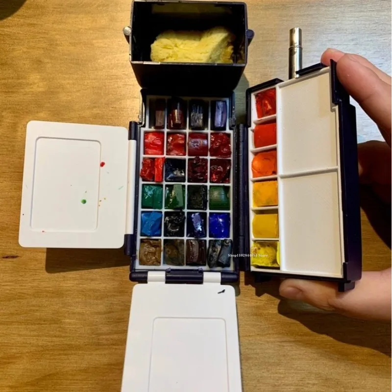 Handmade 3D Printing Windsor Newton 24-color Grid Travel Watercolor Box Accessories Artist Outdoor Sketch Watercolor Palette Box