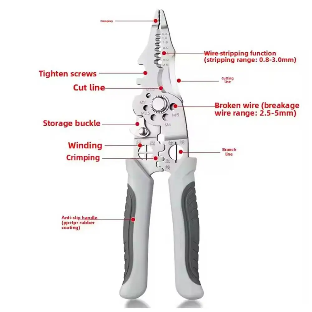 10-In-1 Multi-Functional Crimping Pliers Can Be Used For Wire Separation, Winding, Stripping And Ferrule Crimping Terminals