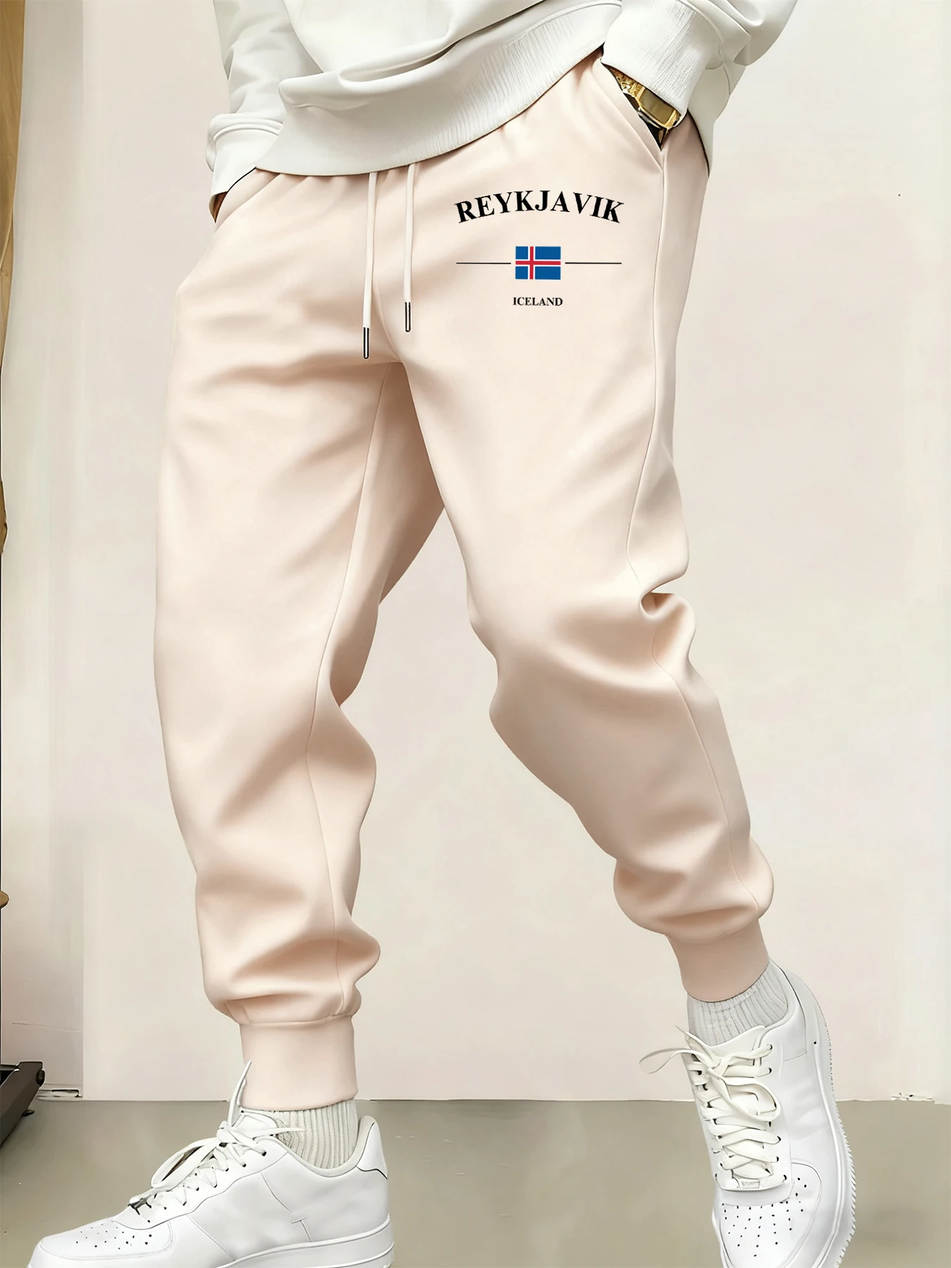 

Reykjavik Iceland Letter And Flag Print Warm Pocket Sweatpants Mens Comfy Jogging Pants Fleece Autumn Sweatpant Basics Britches