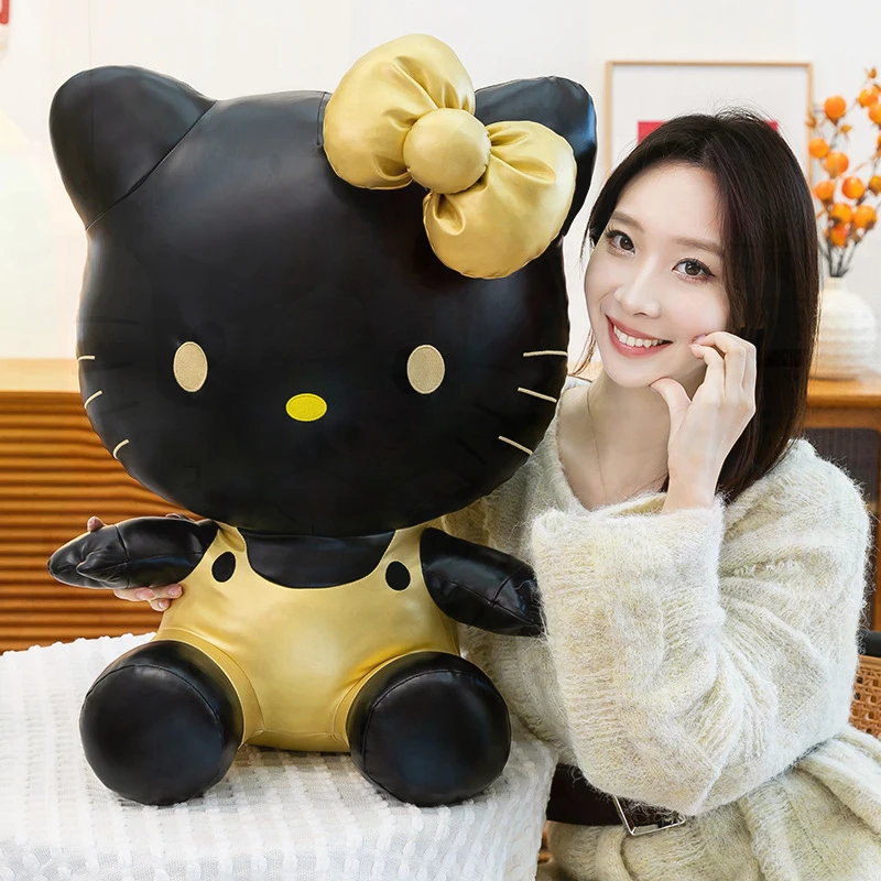 

Sanrio Black and Gold Hello Kitty Plush Toy for Birthday Gift Soft Cuddly KT Cat Doll Perfect Childrens Party Room Decoration