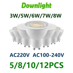 Bombilla LED de ahorro de energía, lámpara halógena de 5-12 piezas, GU10, AC220V, AC120V, 3W, 5W, 6W, 7W, 8W, puede reemplazar la lámpara halógena de 50W