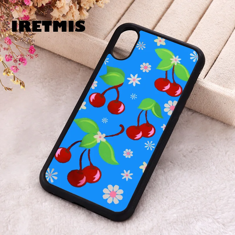 Iretmis Phone Cover Case For iPhone X XS Max XR 11 12 13 PRO MINI 14 15 16 Plus Rubber Silicone Cherry Blossom