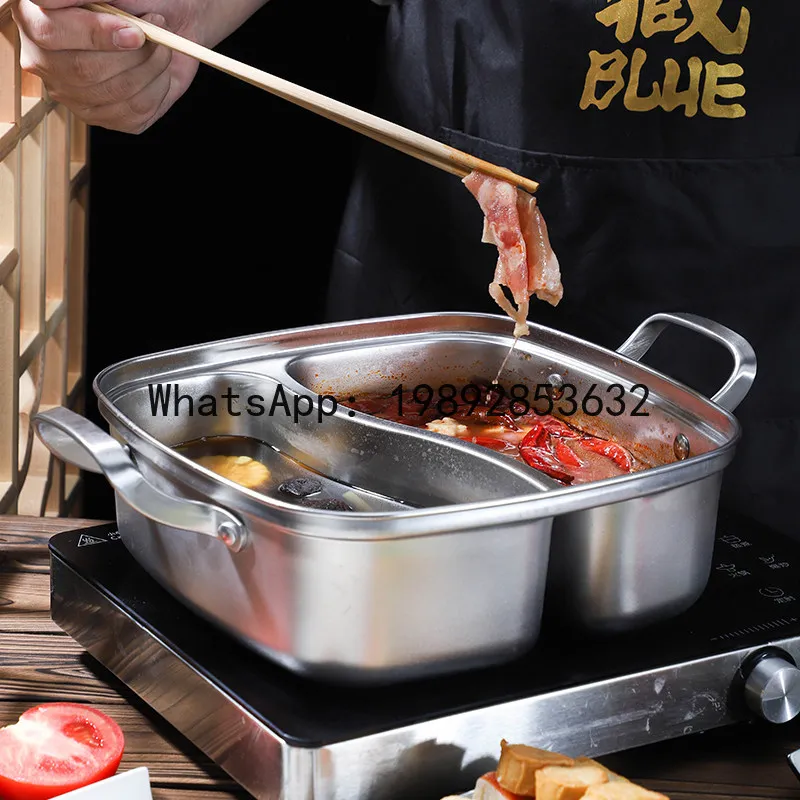 

Yuanyang pot large capacityfor home hot basin thickenedinduction cooker special 304 stainless steel hot pot square