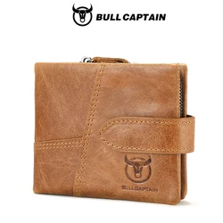 Cartera de cuero BULLCAPTAIN con RFID, tarjetero, monedero con cremallera, cartera corta para hombre, carteras de moda para hombre, café 01H