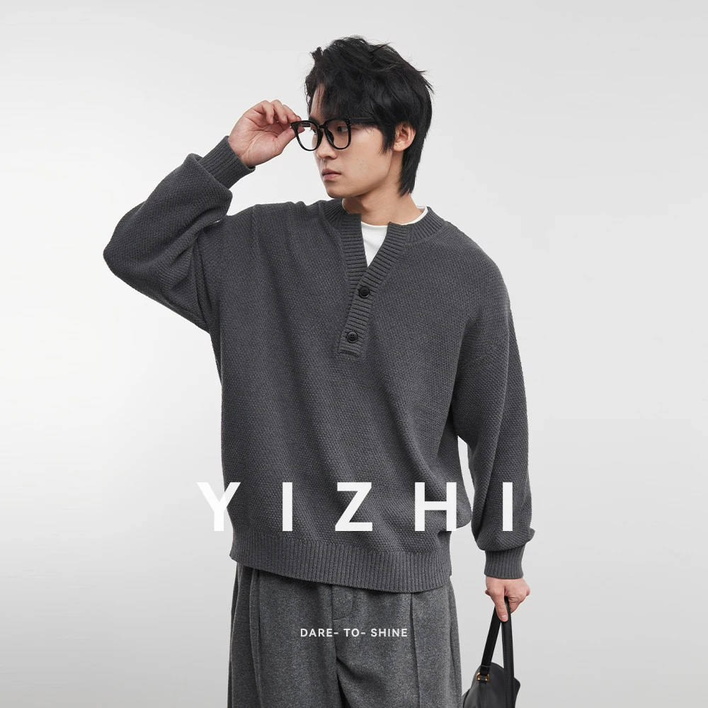 

Модный мужской двухсекционный вязаный свитер из искусственной кожи с v-образным вырезом и пуговицами, новый зимний универсальный пуловер 2025 года