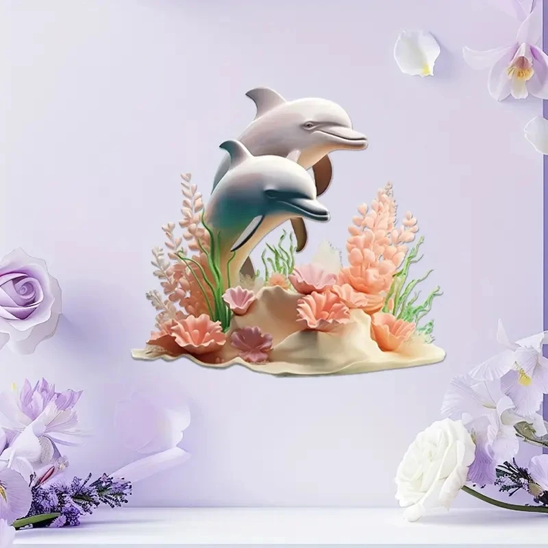 Dolphin & Coral Reef Toilet Stickers, Bright Bathroom for Home Decoration, Vinyl Decals, Art Wall Paper, Outdoor Indoor Use
