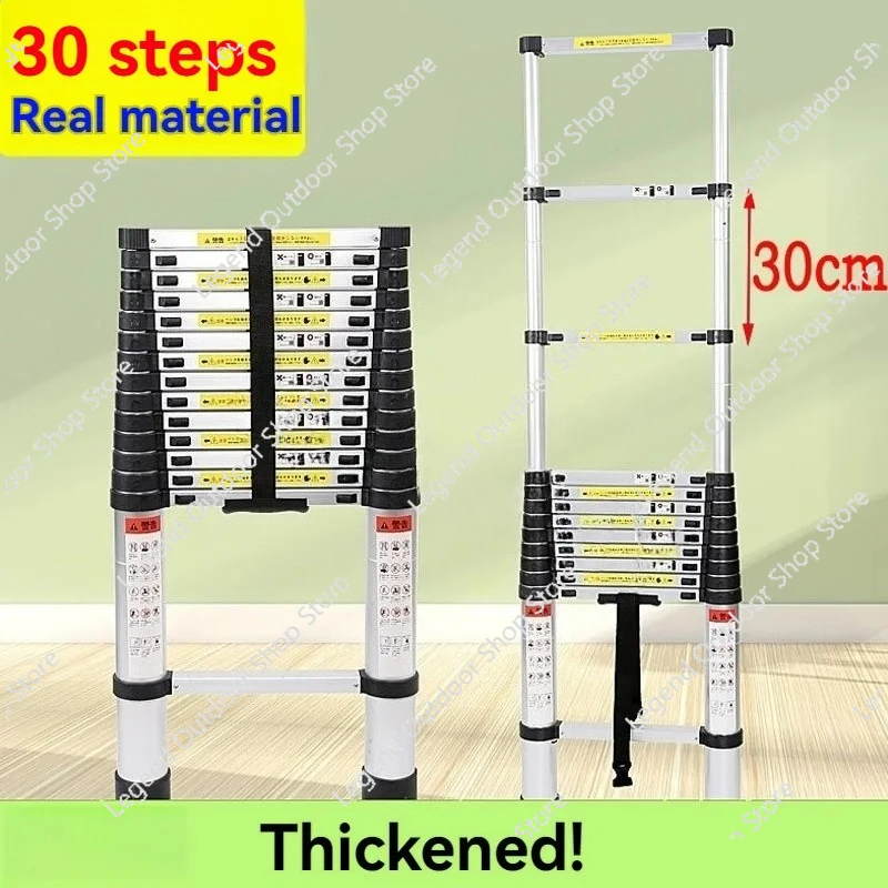 2.9M/3.2M Aluminum Ladders Portable Straight Ladder Household 30 Steps Folding Extension Telescopic Ladders Stepladder