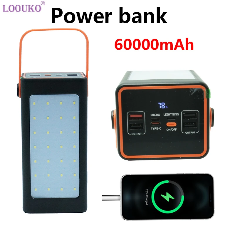 

Power Bank 60000mAh high capacity Type-C Charging Powerbank Portable with flashlight Battery Charger For iPad iPhone 15 14 Pro