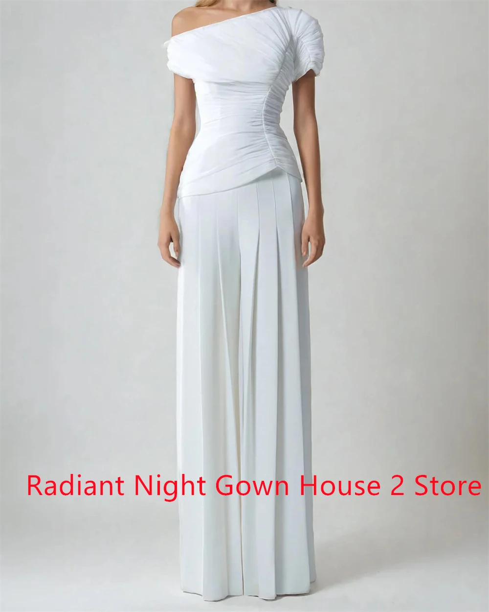 Customized  Temperament White Jersey Evening Dress High Quality Off the Shoulder One Shoulder Sleeveless Bespoke Occasi image 4