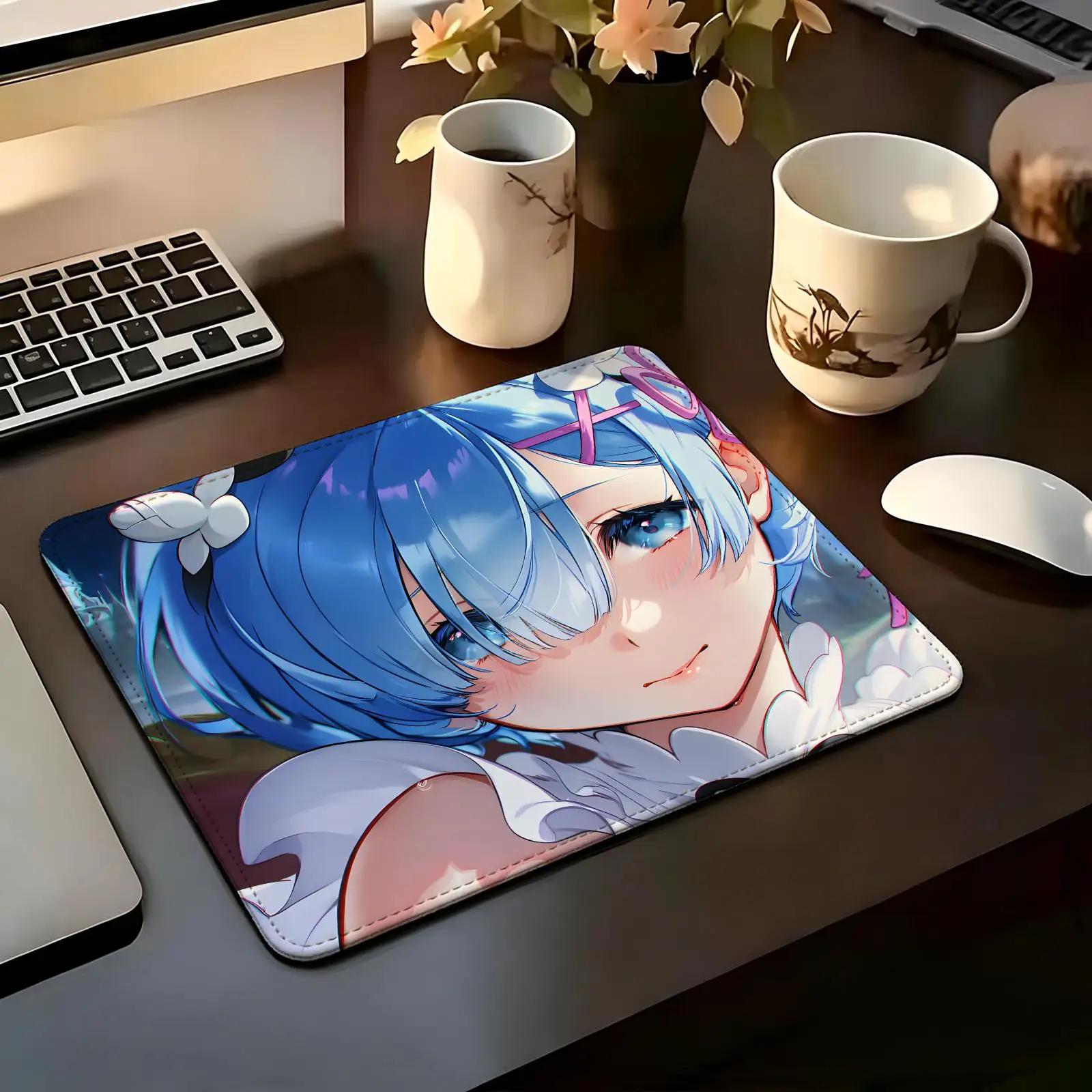 Compact S/M/L Gaming Mat,Anime Re Zero Rem Reinforced Stitched Edge,Portable Non‑Slip Pad for Laptop Office & E‑Sports Game Play