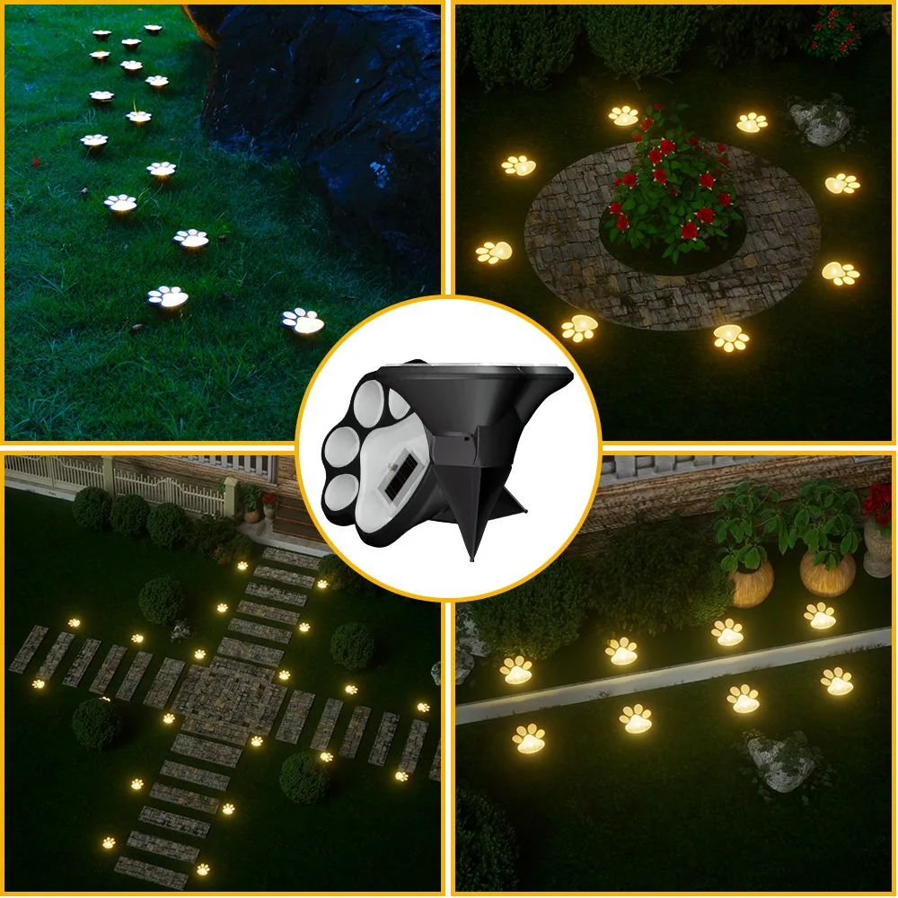 Dog Cat Paw Solar Lights Outdoor Paw Print Pathway Lights Automatic On Off Waterproof LED Lamps for Garden Yard Decor