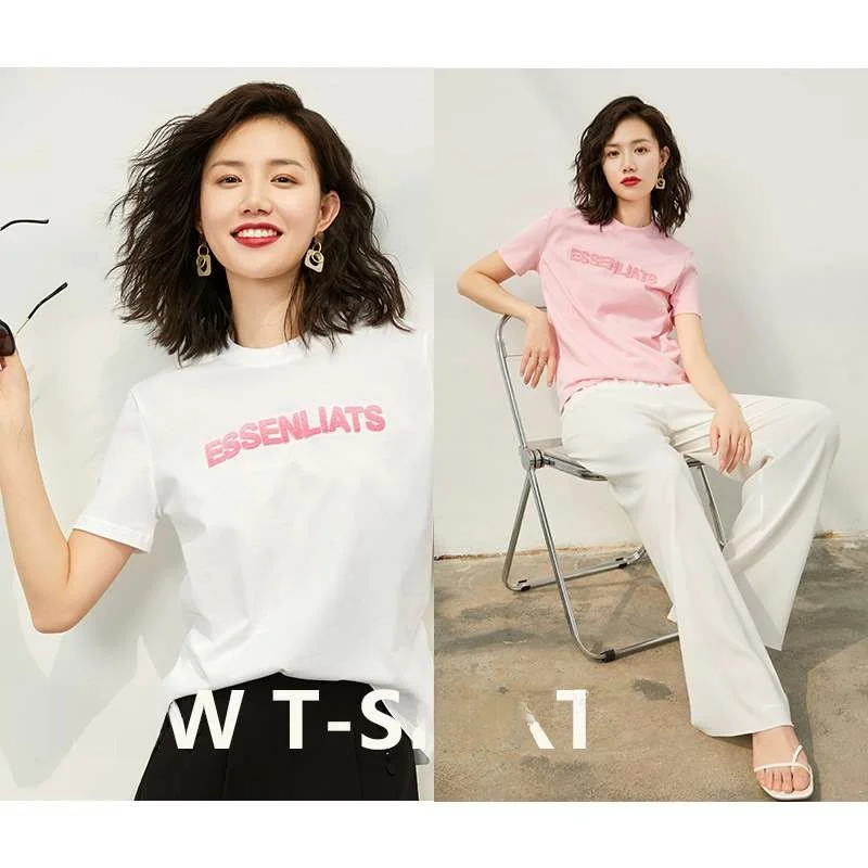 

Eat New Color Pure Cotton White T-irt Women ort SV Casual round Ne 3D Pattern ort Sve Spring Faion Ladies Top