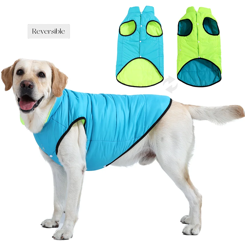 Reversible Dog Coat With Leash Hole For Small Large Dogs Warm Winter Pet Jacket Waterproof Chihuahua Labrador Retriever Parka