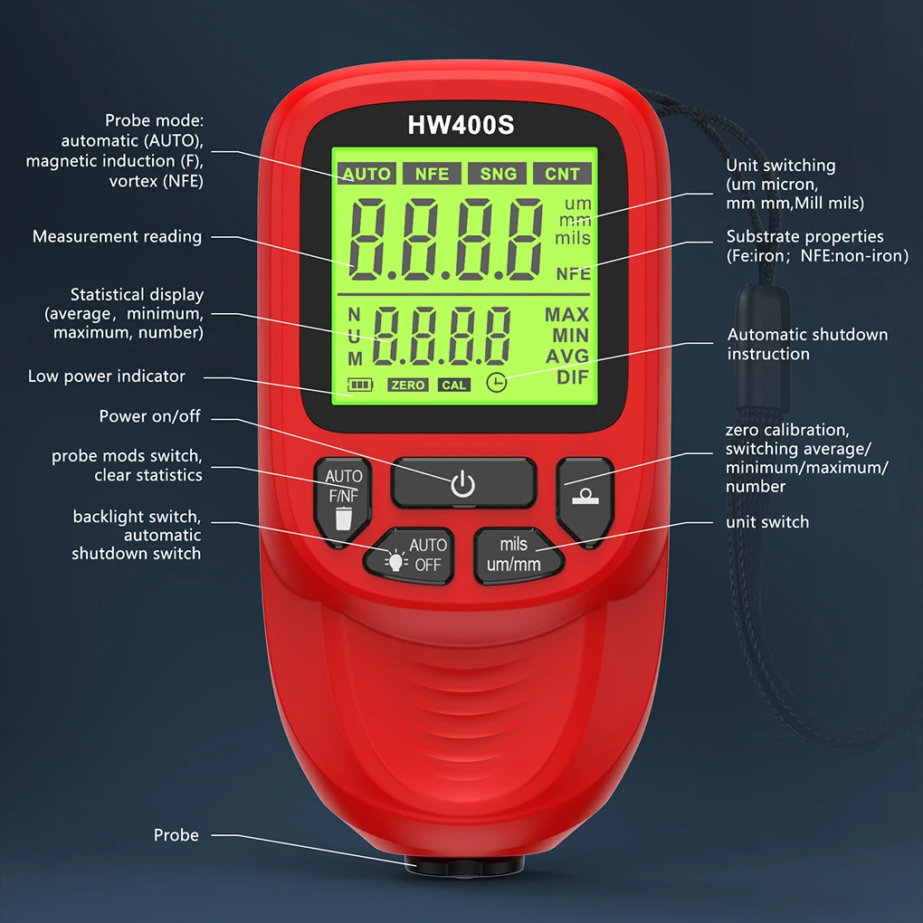 

New 0-2000UM Fe & NFe Coating Thickness Tester Manual Automotive Paint Tools HW400S Car Paint Film Automatic Thickness Gauge ﻿