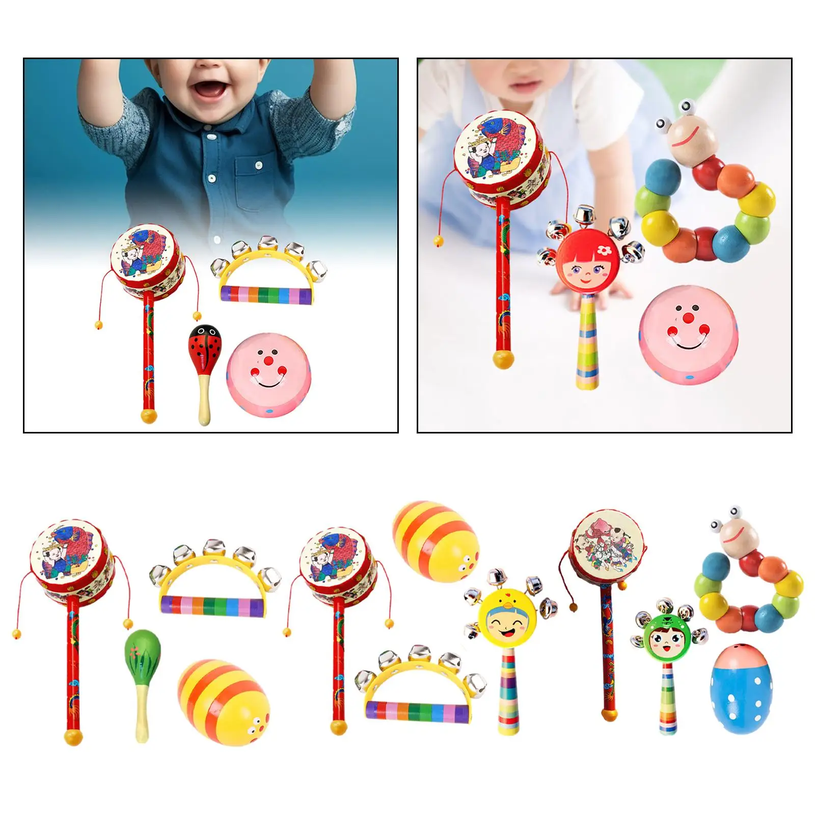 4x Wooden Musical Instruments Hand Eye Coordination Percussion Toy Development Toy for Children Holiday Party 3-6 Months Newborn