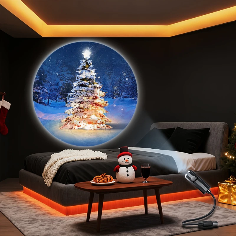 1/3/6 ชิ้น โคมไฟโปรเจคเตอร์คริสต์มาส ใช้พลังงานจาก USB 360 °   หมุนได้ด้วยไฟ LED ลายเทศกาลสำหรับตกแต่งเพดานผนังบ้าน