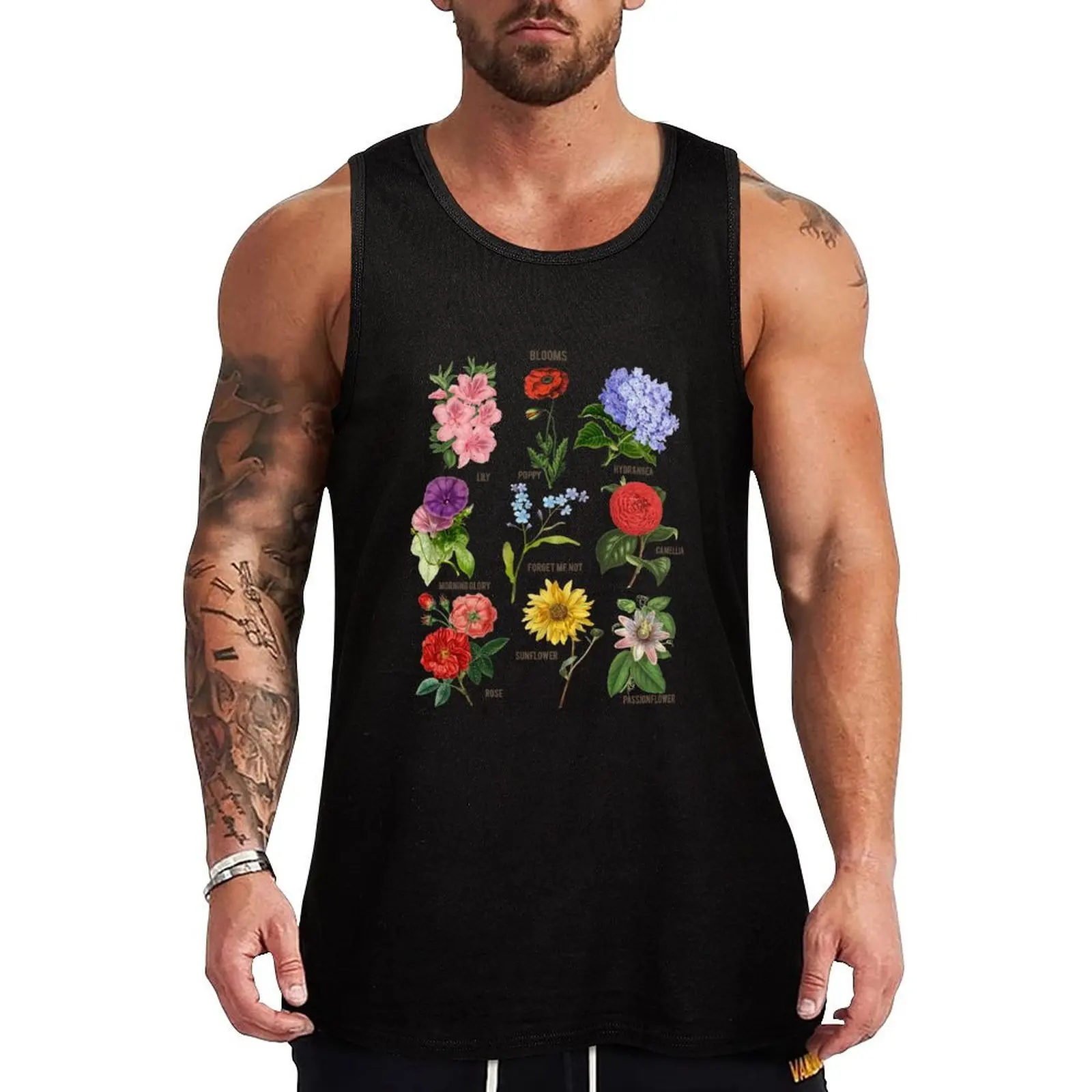 Vintage Blooms Botanical Flower Floral Chart Tank Top Sports clothing Bodybuilding shirt