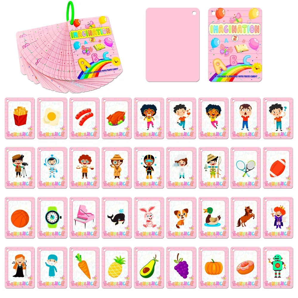 

50 Viral Cute Pink Mix New Animal Food Career Cognition Cards Educational Fun Useful Engaging Puzzle Early Learning