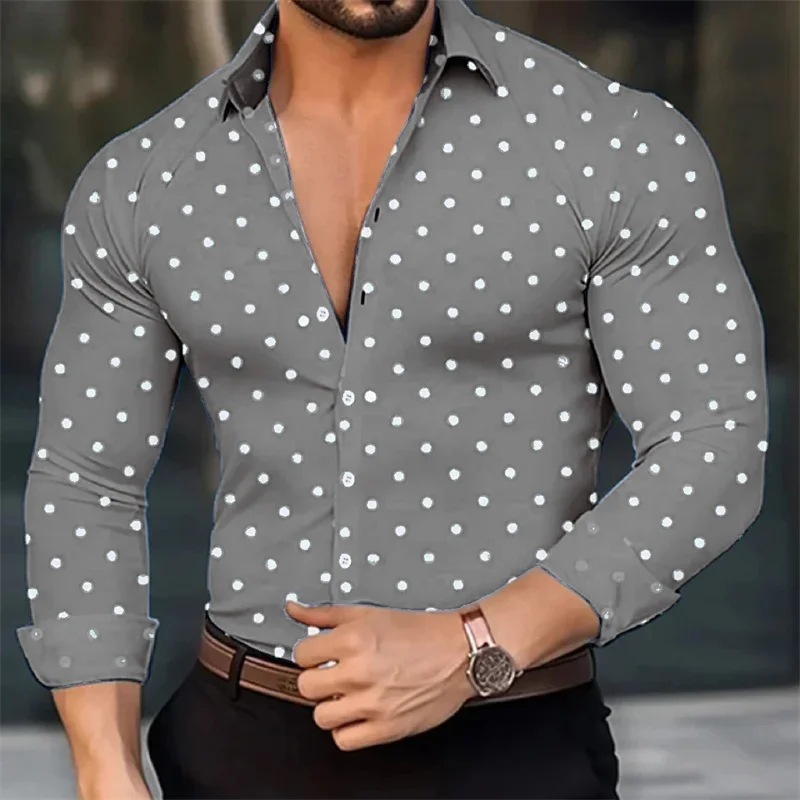 Men\'s shirt classic shirt 3D HD printing spots pattern long -sleeved shirt installed Hawaiian shirt super 6xl soft fabric