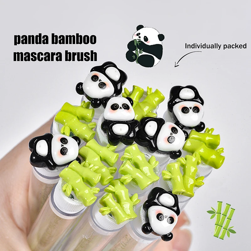 Cute Panda Bamboo Eyelash Brush Tubes 1/2/5Pcs Set with Crystal Lash Mascara Wands Eyebrow Comb Spoolies Makeup Applicators