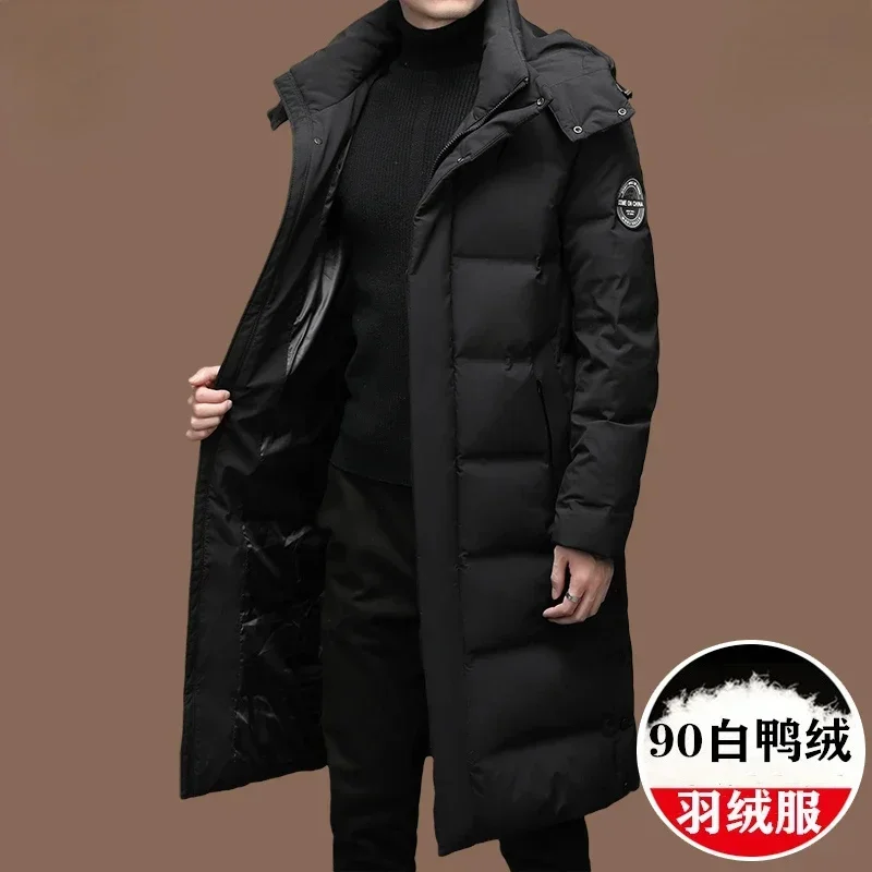 Hooded White Duck Down Coat for Men 2025 Winter Thickened Warm Jackets Over Knee Mid Length Mens Jacket Casaco Masculino