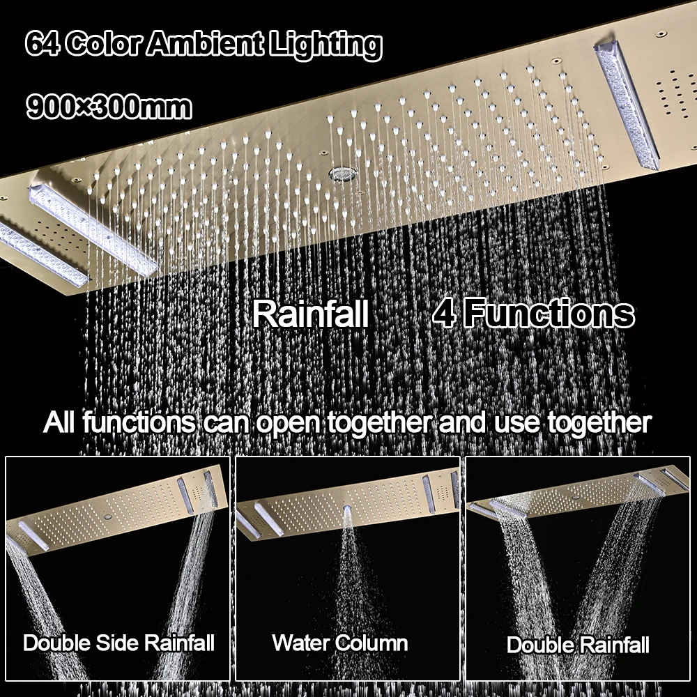 M Boenn 7 Functions Sensual Couple Shower Set System Large LED Music 35*12 Inch Shower Heads Bathroom Thermostatic Mixer Faucets