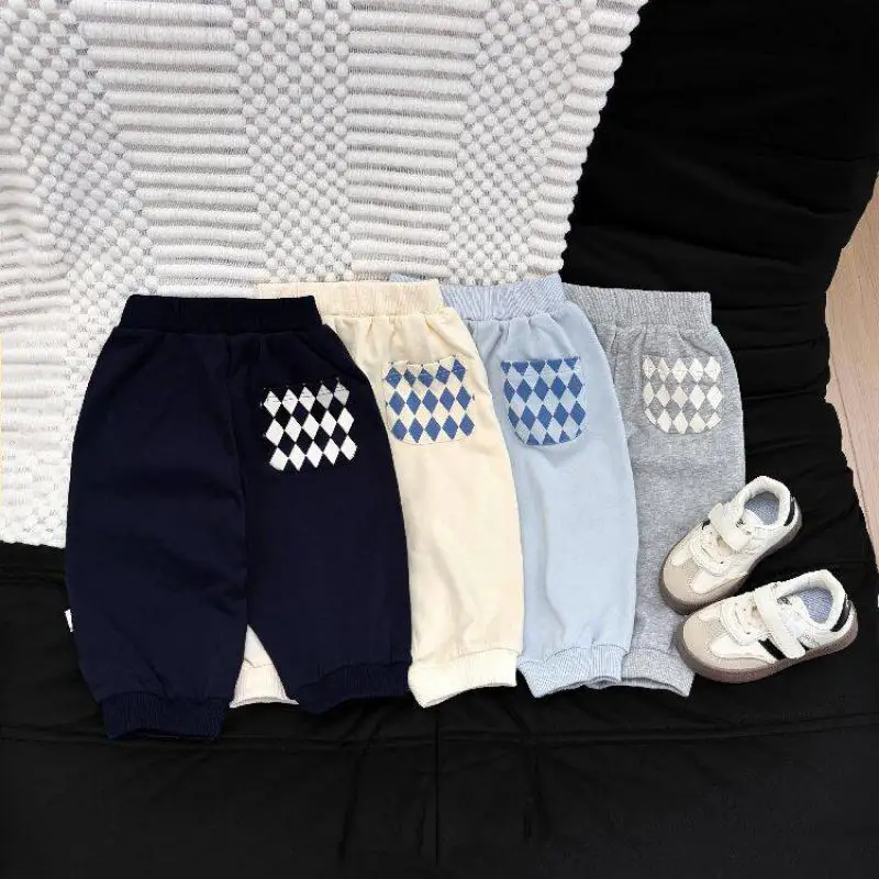 2026 Autumn New Baby Casual Pants Solid Girls Loose Trousers Cotton Toddler Boys Patch Pocket Sweat Pants Children Clothes