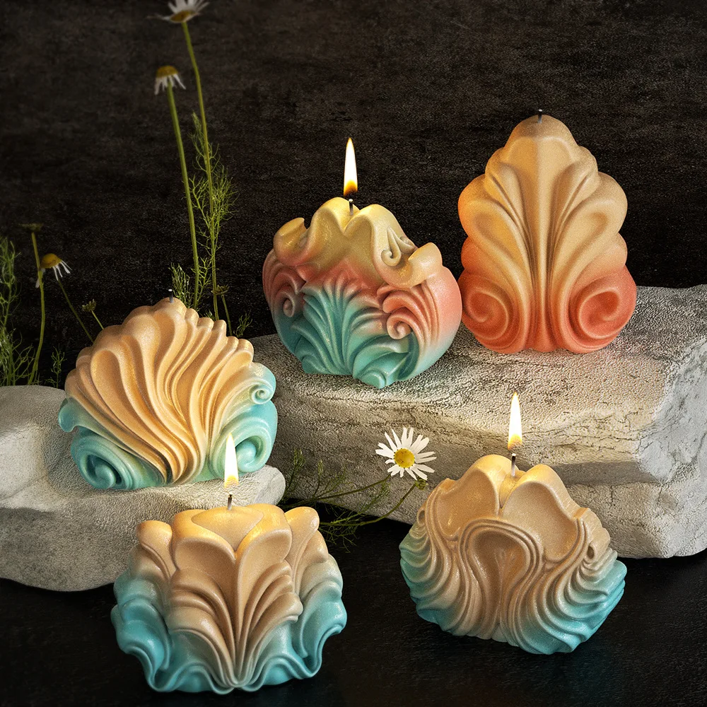 3D Silicone Molds for Candles Wave Striped Shell Handmade Soap Molds Scented Silicone Candle Molds Form for Candles Halloween