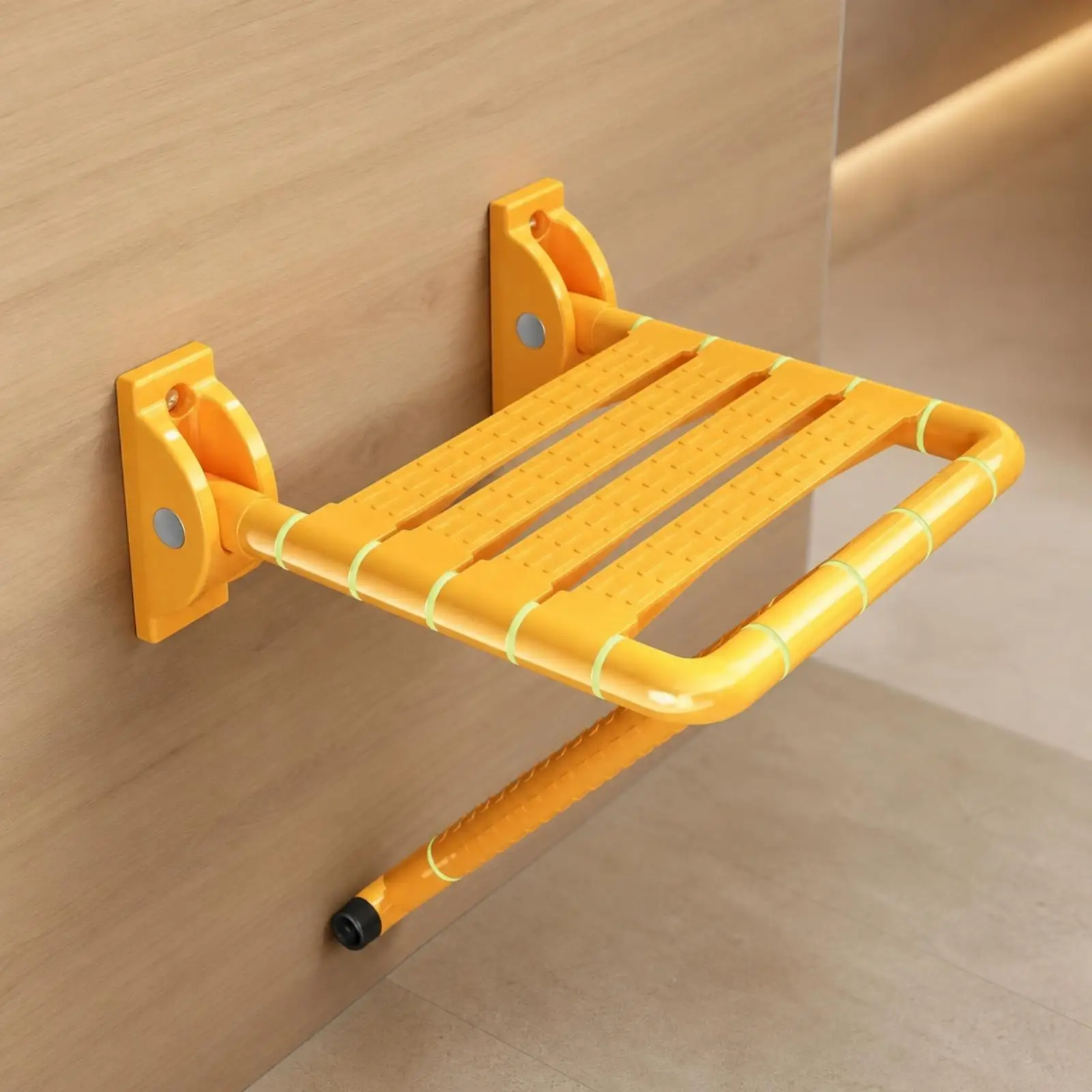 Bath Stool for Senior Citizens Foldable Shower Chair with Anti Slip Seat and Support Leg Wall Hanging Design for Small Bathroom
