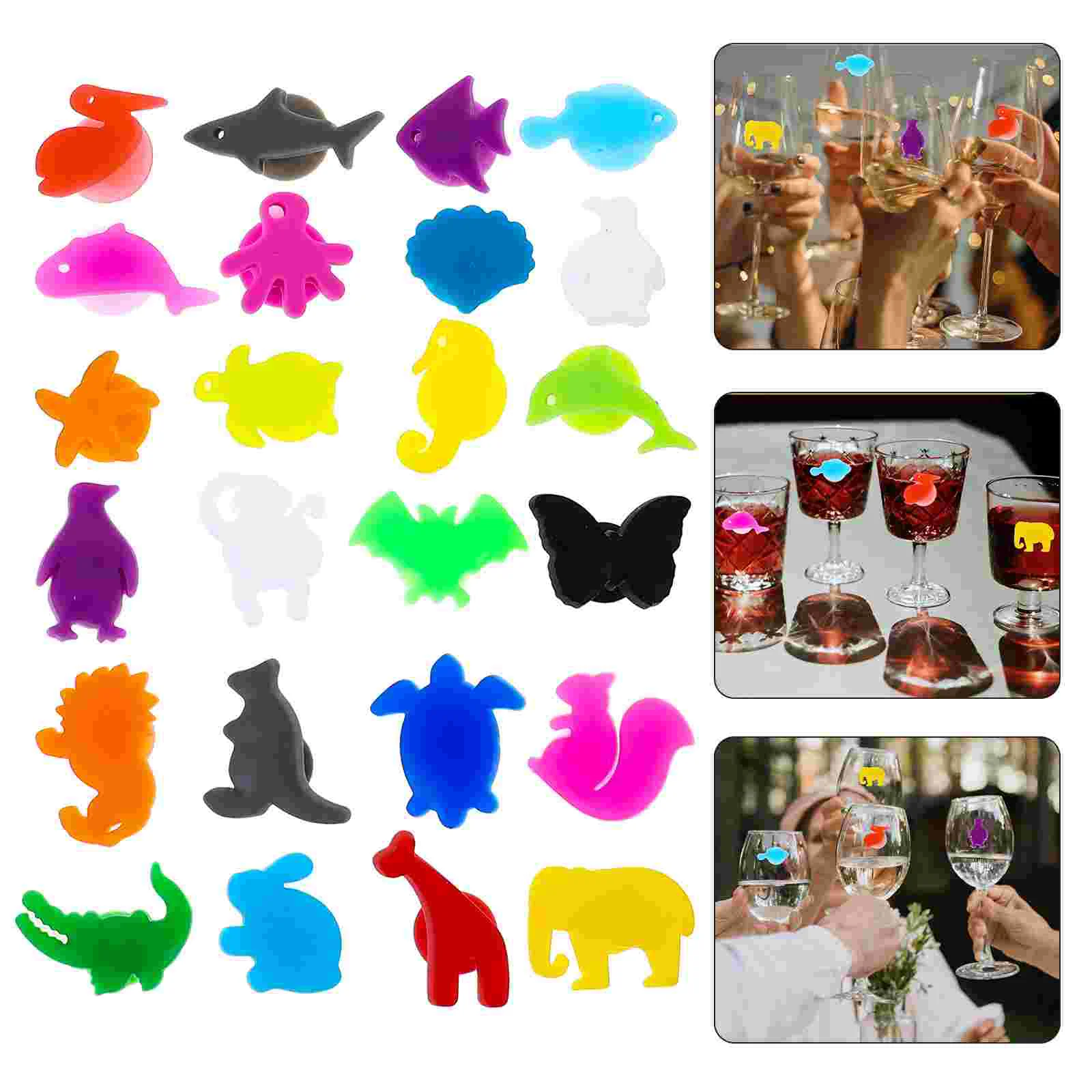

Toyvian Drink Markers 24Pcs Wine Glass Markers Sea Animals Land Animals Charms Silicone Drink Cup Bottle Label Wine