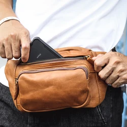 Genuine leather crossbody chest bag men's shoulder bag European and American retro multifunctional casual waist bag