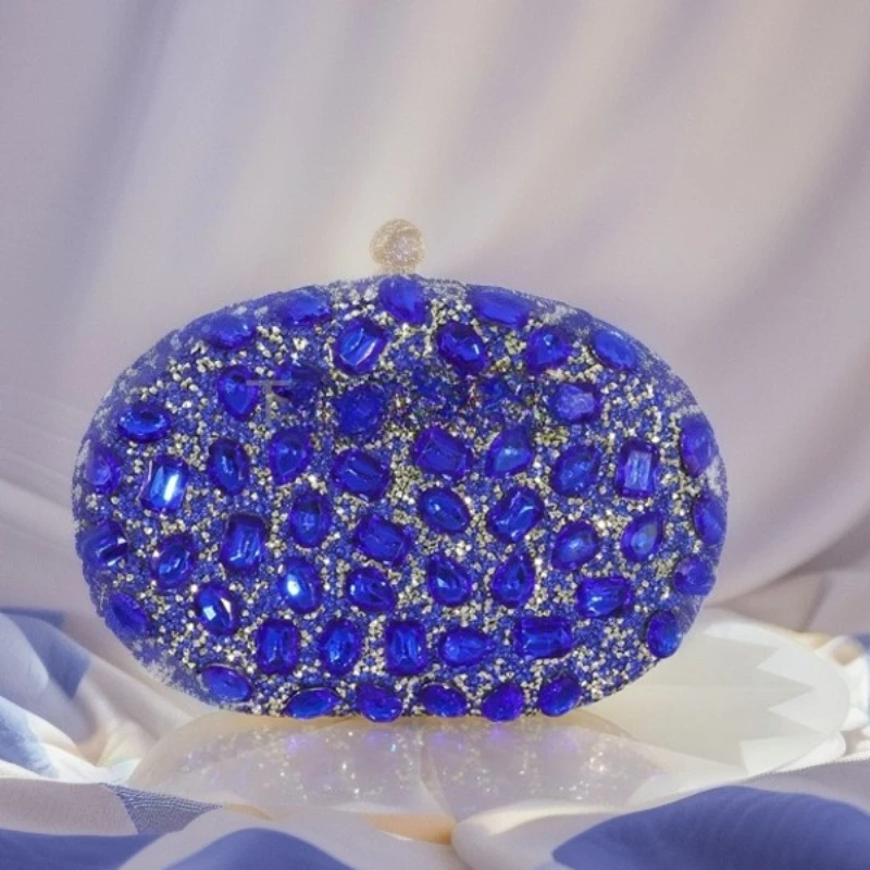 Celebrity Oval Large Diamond Dinner Bag Royal Blue Encrusted Portable Banquet Clutch Luxury Evening Bag Bolsas Marcas Originales