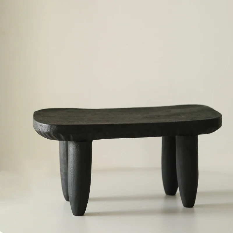 Retro small stool, carpet bay window, small edge, wabi, black bench, solid wood handmade