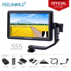 FEELWORLD S55 5.5 Cal adresy ip na kamery Monitor zewnętrzny wideo Focus Assist 4K HDMI 1280x720 wejście wyjście DC dla Rig Gimbal Youtube