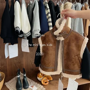 Children's vest 2023 winter new boys' and girls' composite fur sleeveless jacket vest 2168