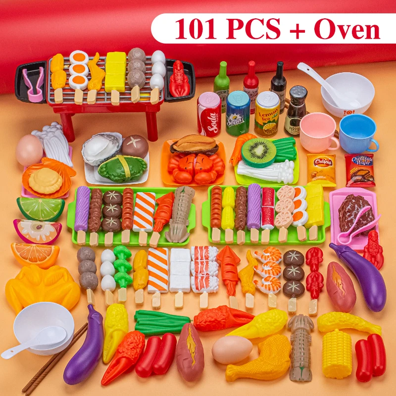 

Kids Toys Pretend Play Kitchen Toys Mini Food Simulation Cookware Cooking BBQ Oven Kit Role Play Game Educational Gift Children