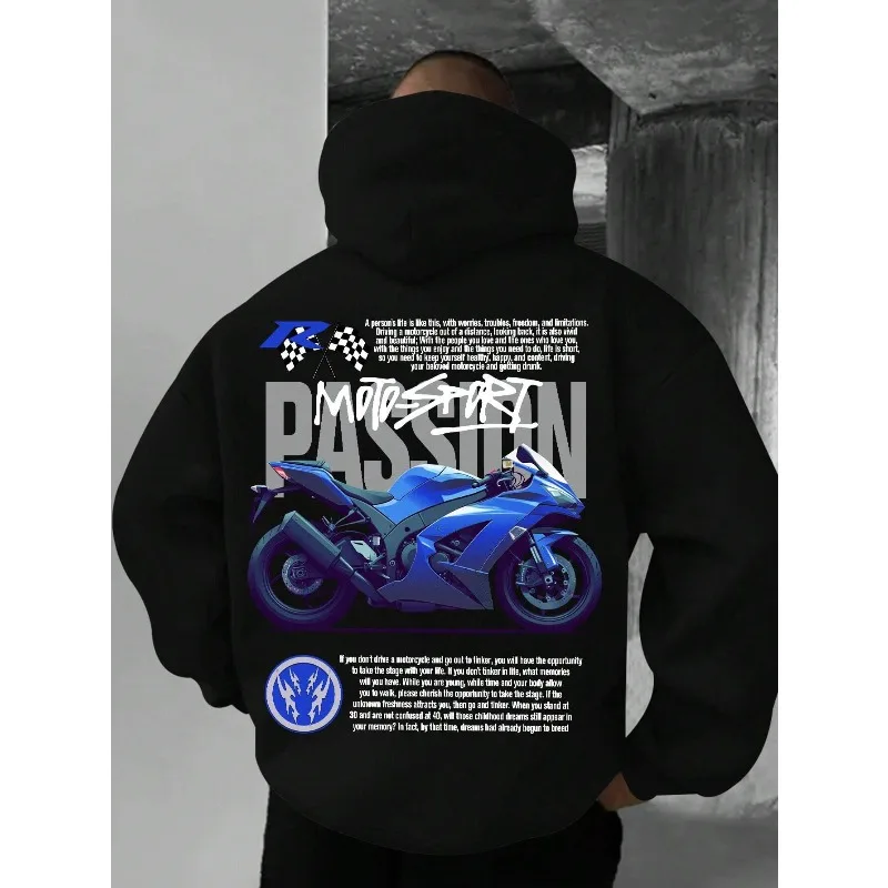 

Men Creative Motorcycle Print Letter Graphic Casual Sports Commuter Multifunctional Hoodie Sweatshirt Cotton Fleece Warm Hoodie