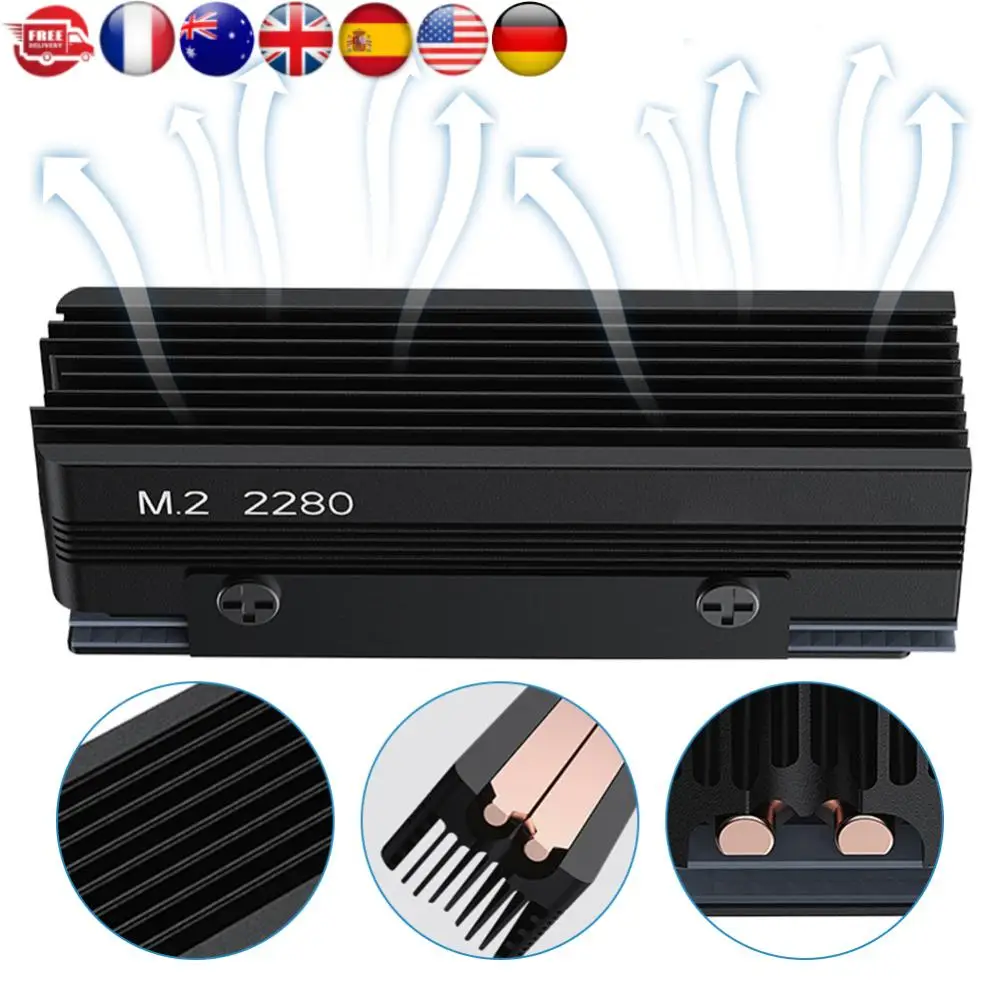 

M.2 SSD Heatsink with Thermal Silicone Pad 2 Copper Heat Pipes Cooler Heat Sink Radiator for M.2 NVMe 2280 SSD