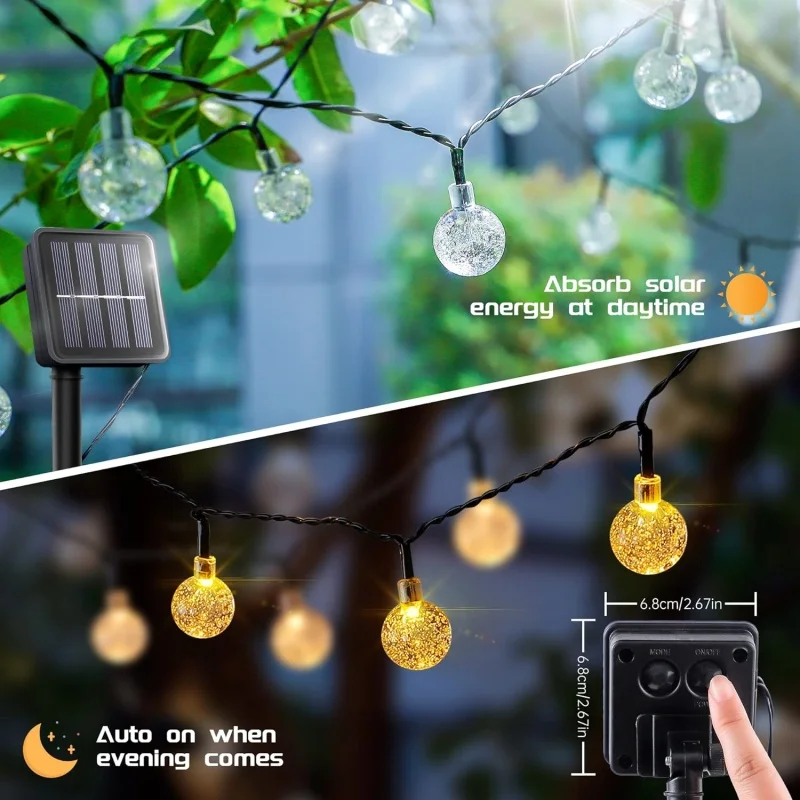 4 Colors Options Solar Globe String Lights Outdoor Waterproof Fairy Lights with 8 Modes for Wedding Patio Holiday Home Decor