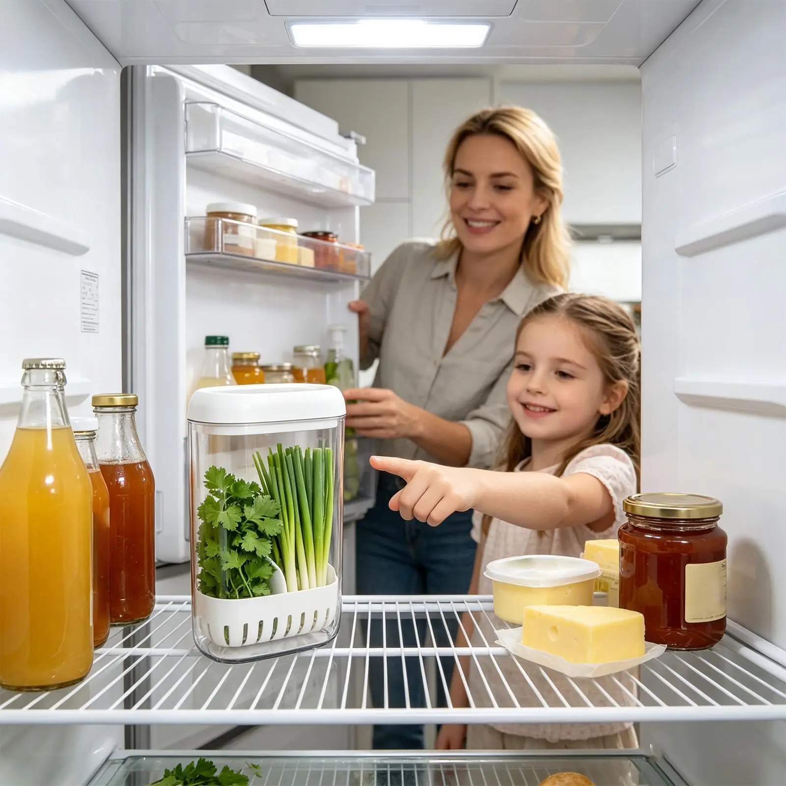 Cilantro Storage For Fridge Removable Divider Space Saving Kitchen Storage Produce Saver Containers Lettuce Keeper For Home