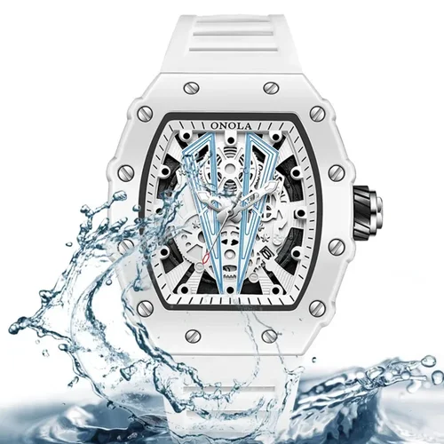 Imagen 2 del producto Caja de regalo relojes para hombre ONOLA 3826W tendencia reloj blanco para hombre calendario Tonneau correa de silicona resistente al agua relojes Masculino