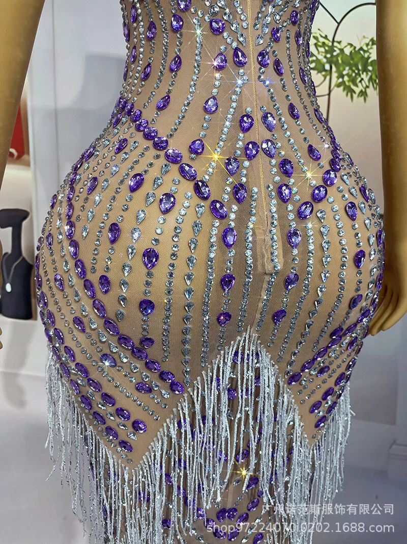 Sexy Suspender Low Cut Fringed Drape Dress Adult Model Catwalk Trendy Clothes Company Annual Meeting Evening Dress Show Costumes