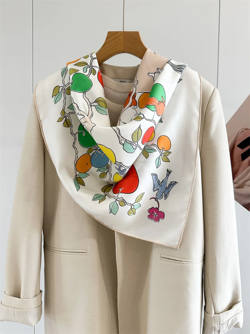 AB Faced Print Silk Scarf 18MM Women Hand Rolled Bandanas Head Accessories Luxury Designers 90 Shawls Hair Neck Scarves view 4
